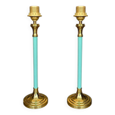 2 lampes de table en laiton et acier bleu de Kullmann / années 1970