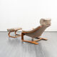 Lounge armchair with footrest, Scandinavian design, Kroken model, leather