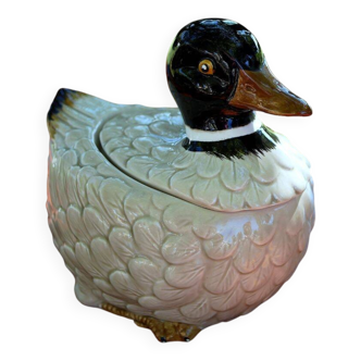 Canard en céramique émaillée avec couvercle