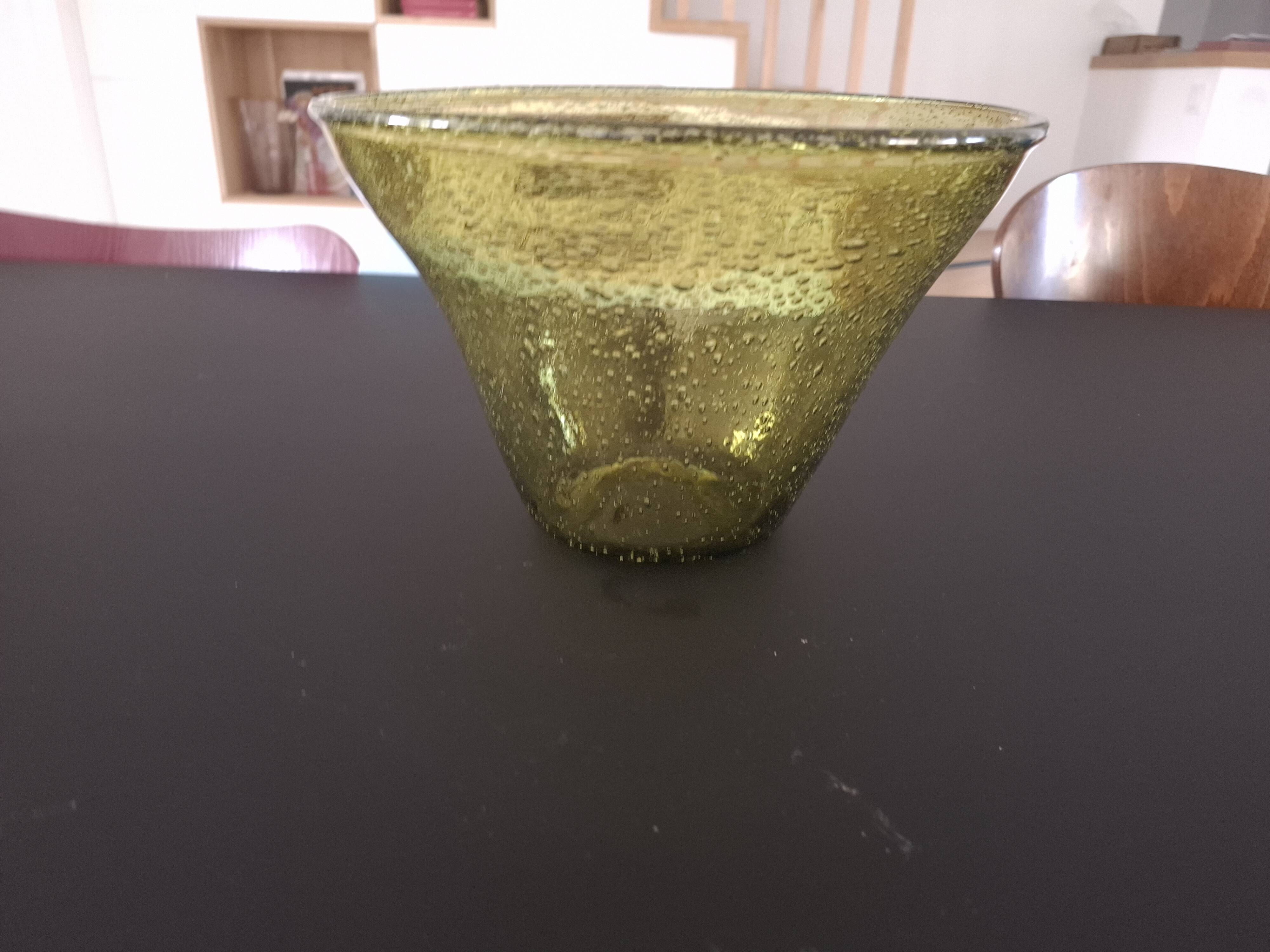 Large blown biot glass salad bowl