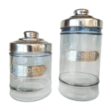 Coffee and sugar jars in blue glass and aluminum