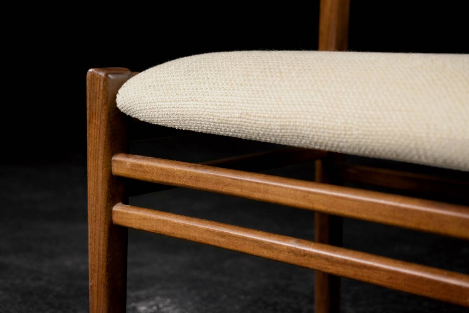 Vintage Mid-Century Modern Danish Teak & Beige Fabric Chairs, Set of 4