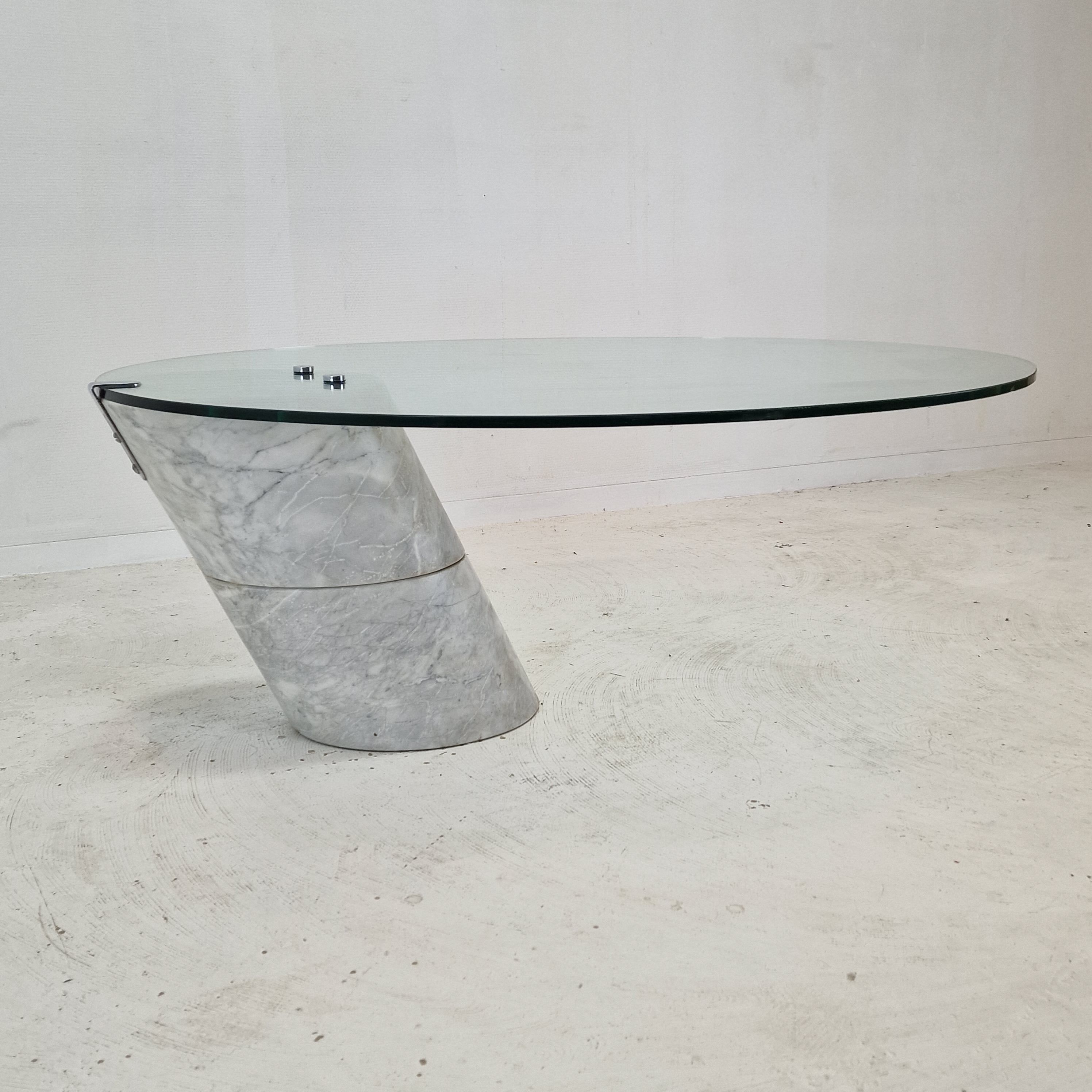 K1000 Glass & Carrara Marble Coffee Table Team Form AG, Ronald Schmitt, 1975