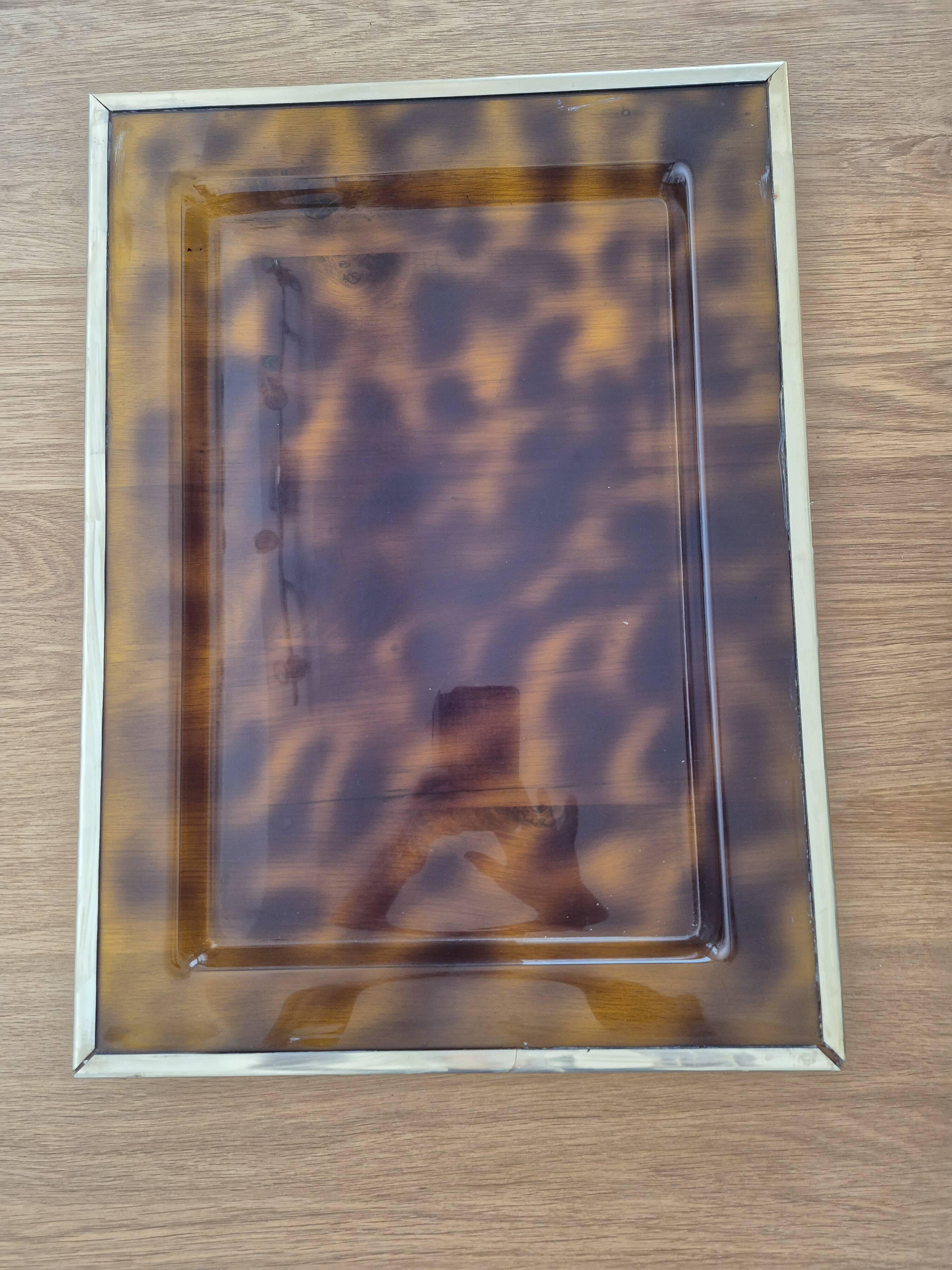 Coffee table with amber Bakelite top, turtle pattern, Vintage 70's