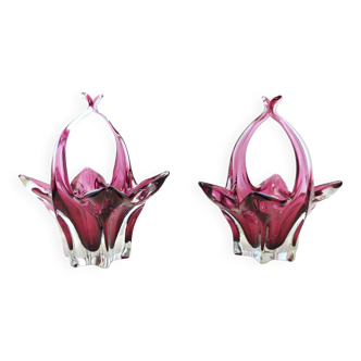 Pair of Vintage Pink Murano Glass Bonbonnières / Trinket Bowls, Italy