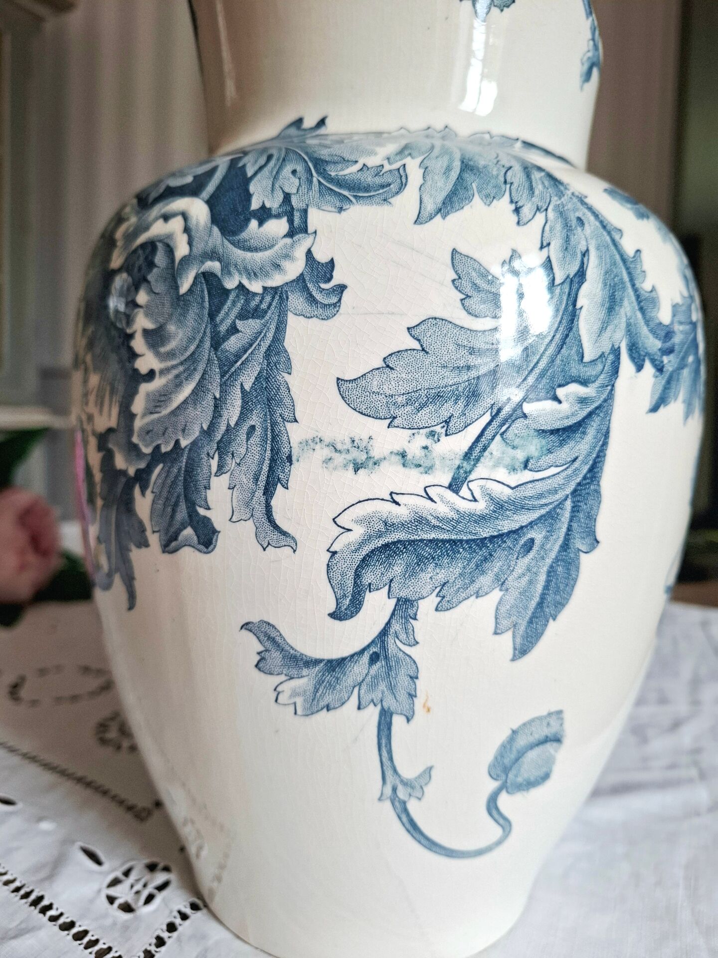 Old pitcher in ironstone faience Longwy