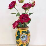 Art Deco Yellow Glazed Earthenware Vase with Futurist Floral Motifs, Italy