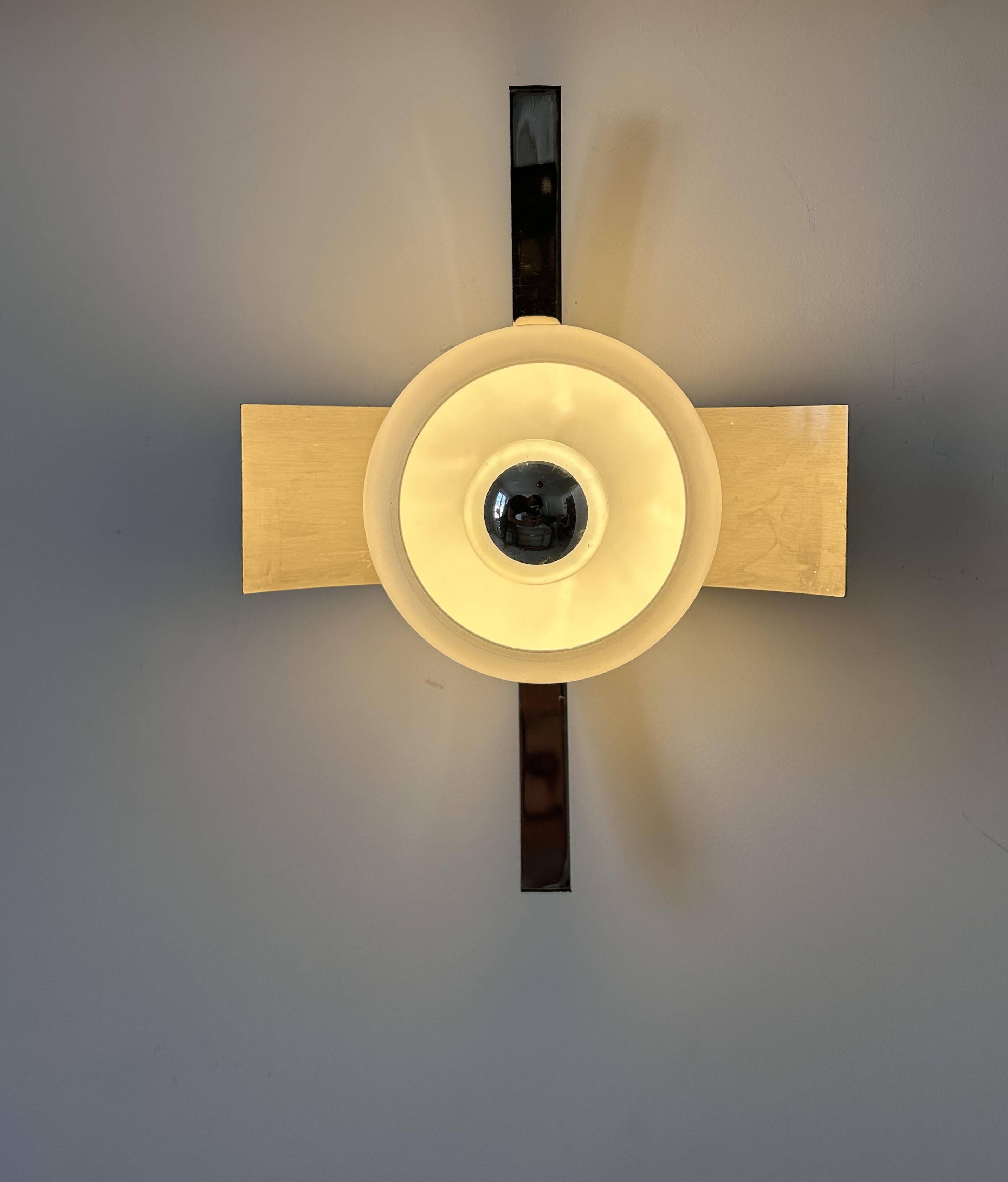 Vintage wall lamp, brushed chrome and opaline metal, France 1960s