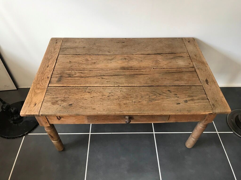 Rustic farm coffee table turned feet with 1 1930 drawer