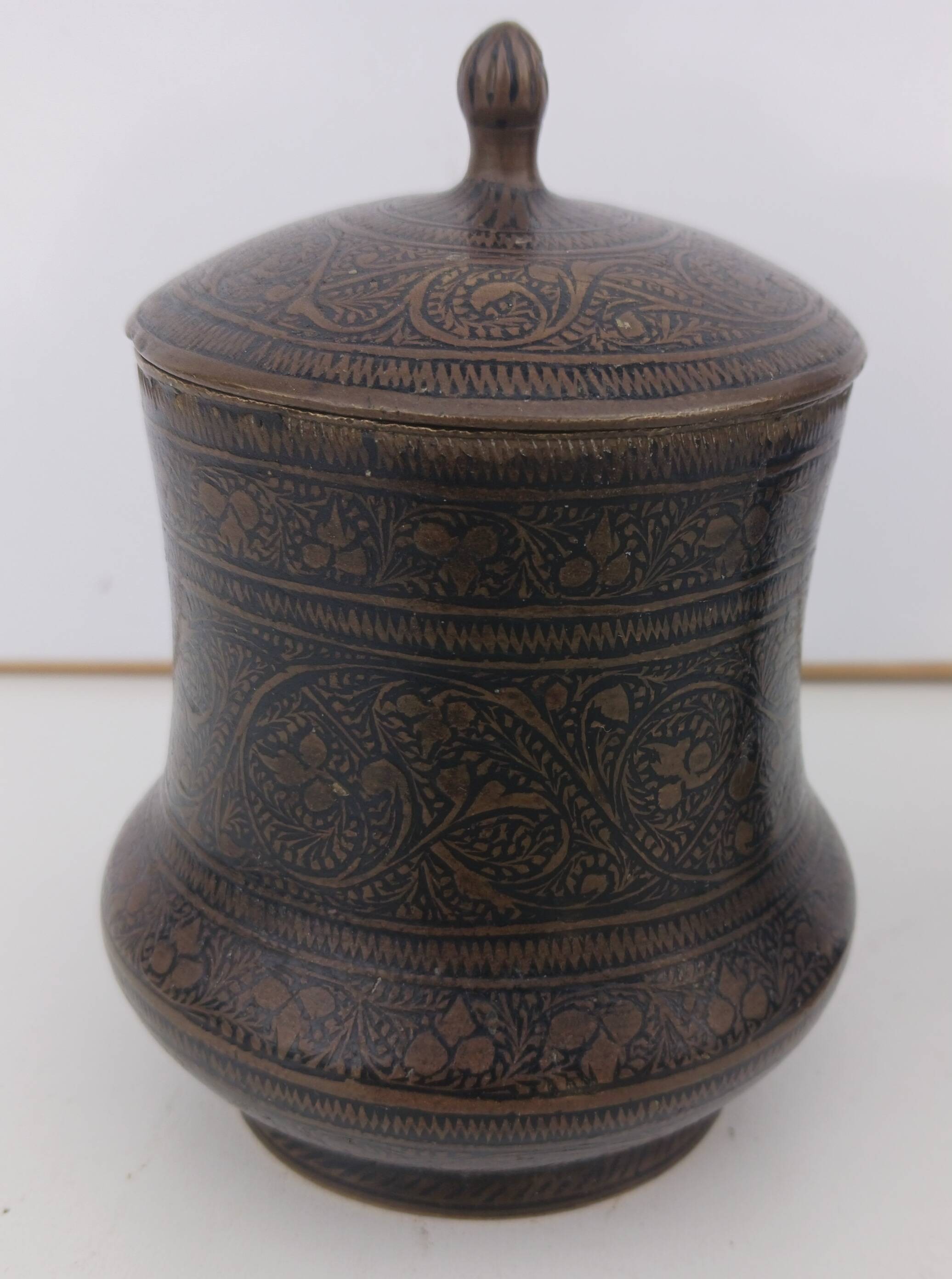 Bronze damasked covered pots Kadjar Afghanistan Persian Islamic art