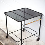 Mathieu Matégot rolling table, steel and brass service, 50s
