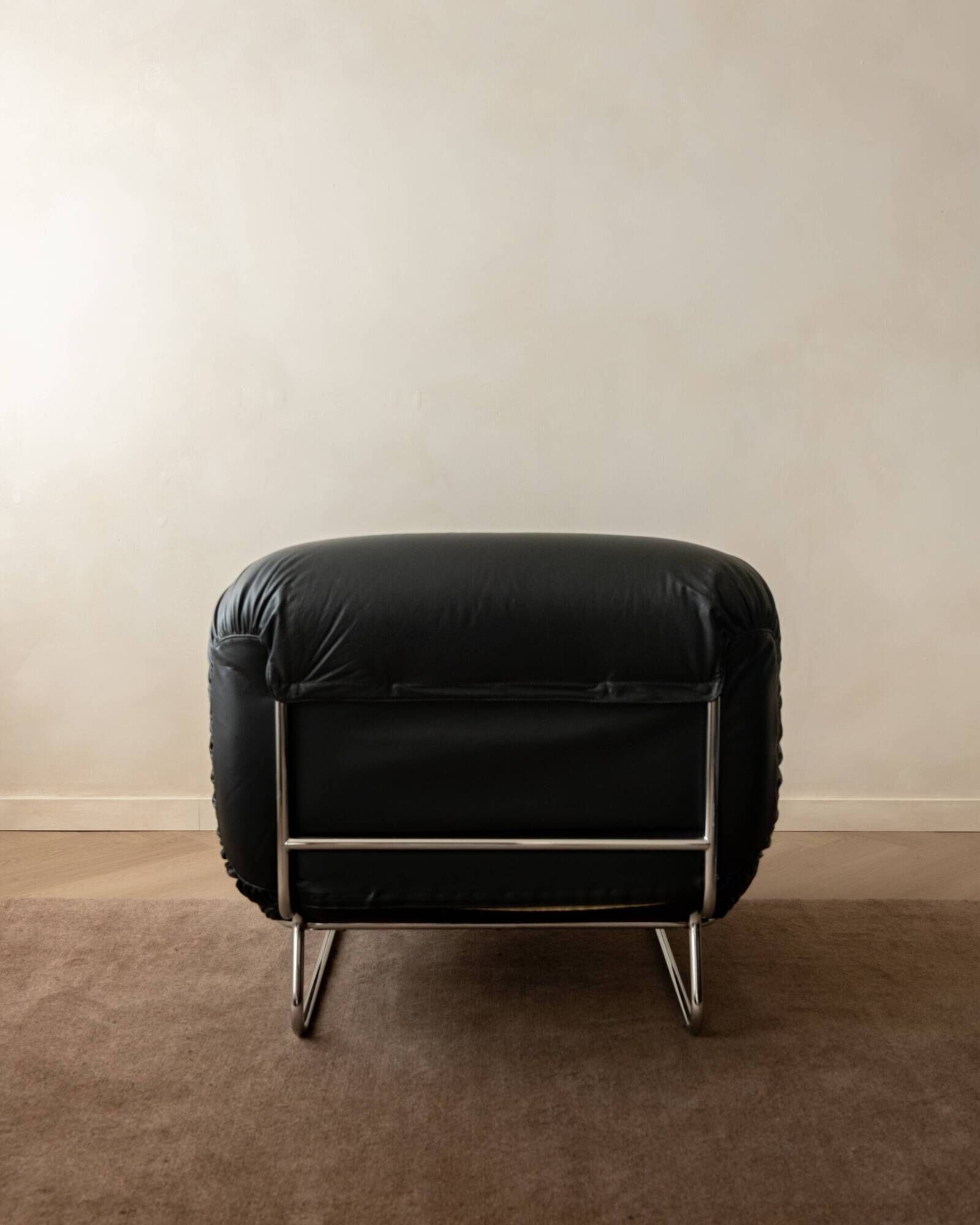 Italian Leather and Chrome Lounge Chairs, 1980s, Set of 3