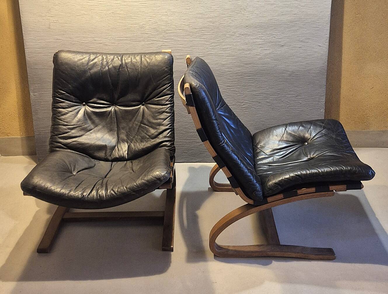 Pair of Scandinavian armchairs "Kengu" by E. & N. Solheim for Rybo, 1970