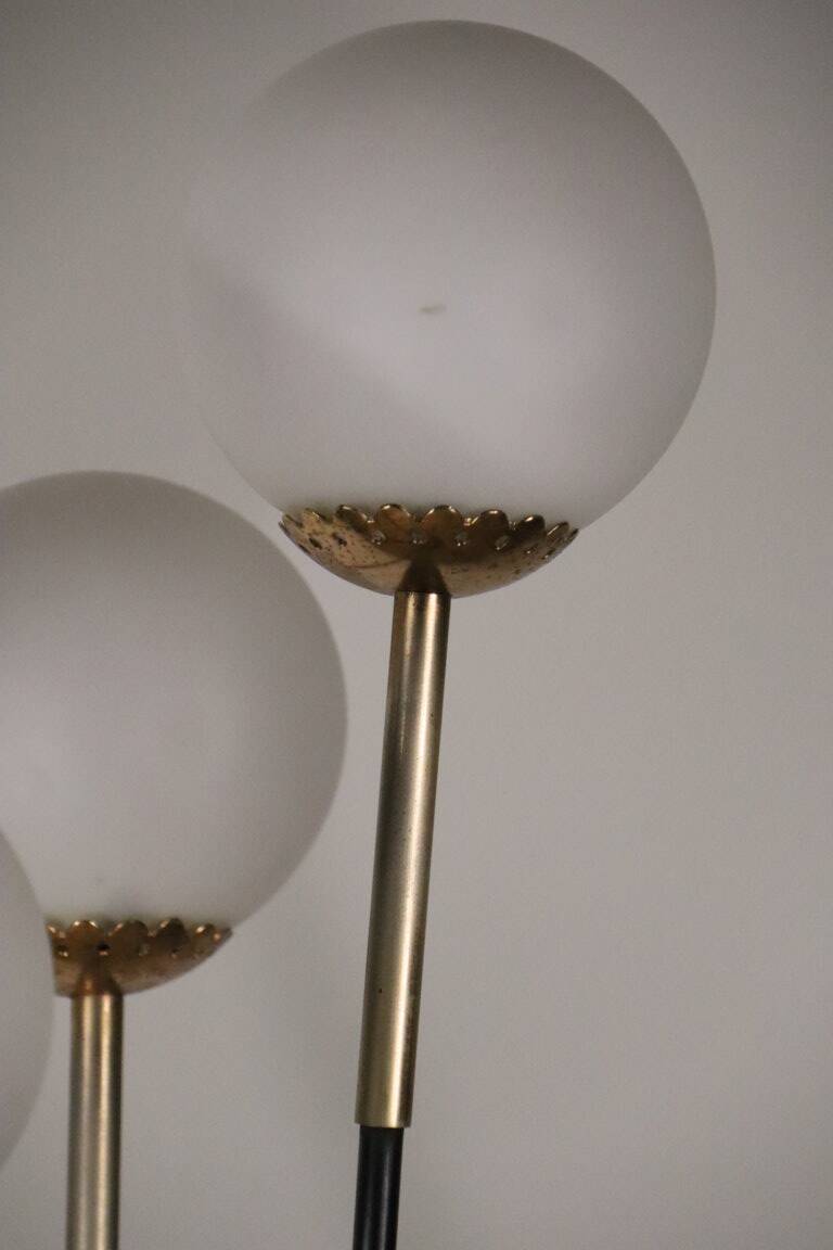 Vintage Arlus floor lamp in black lacquered metal and opaline globes, 1960