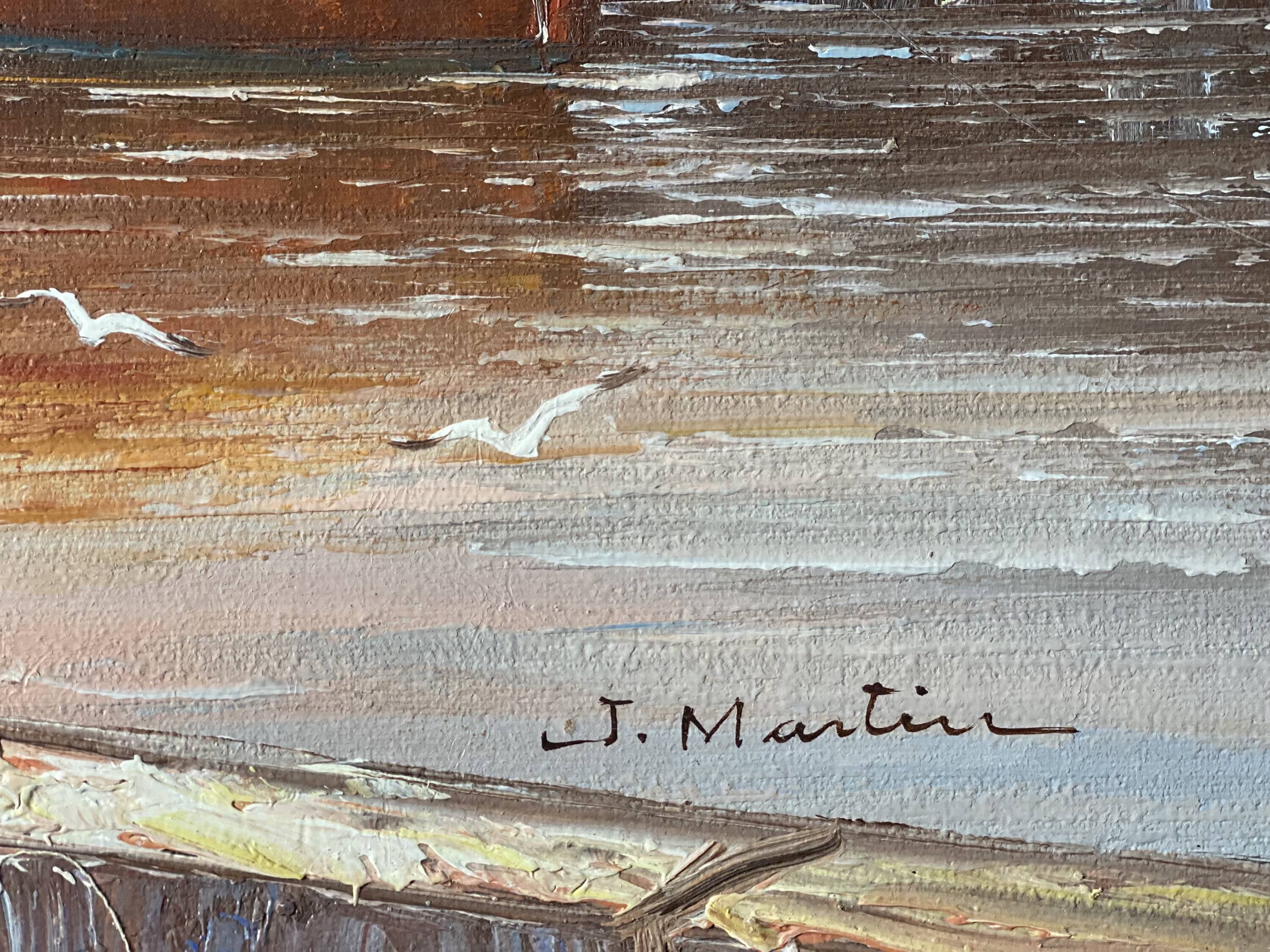 Painting signed Martin, vintage fishing boats 1970