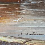 Painting signed Martin, vintage fishing boats 1970