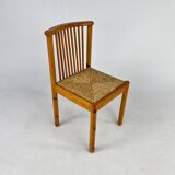Set of 6 Scandinavian Pine and Rush Dining Chairs, 1970s