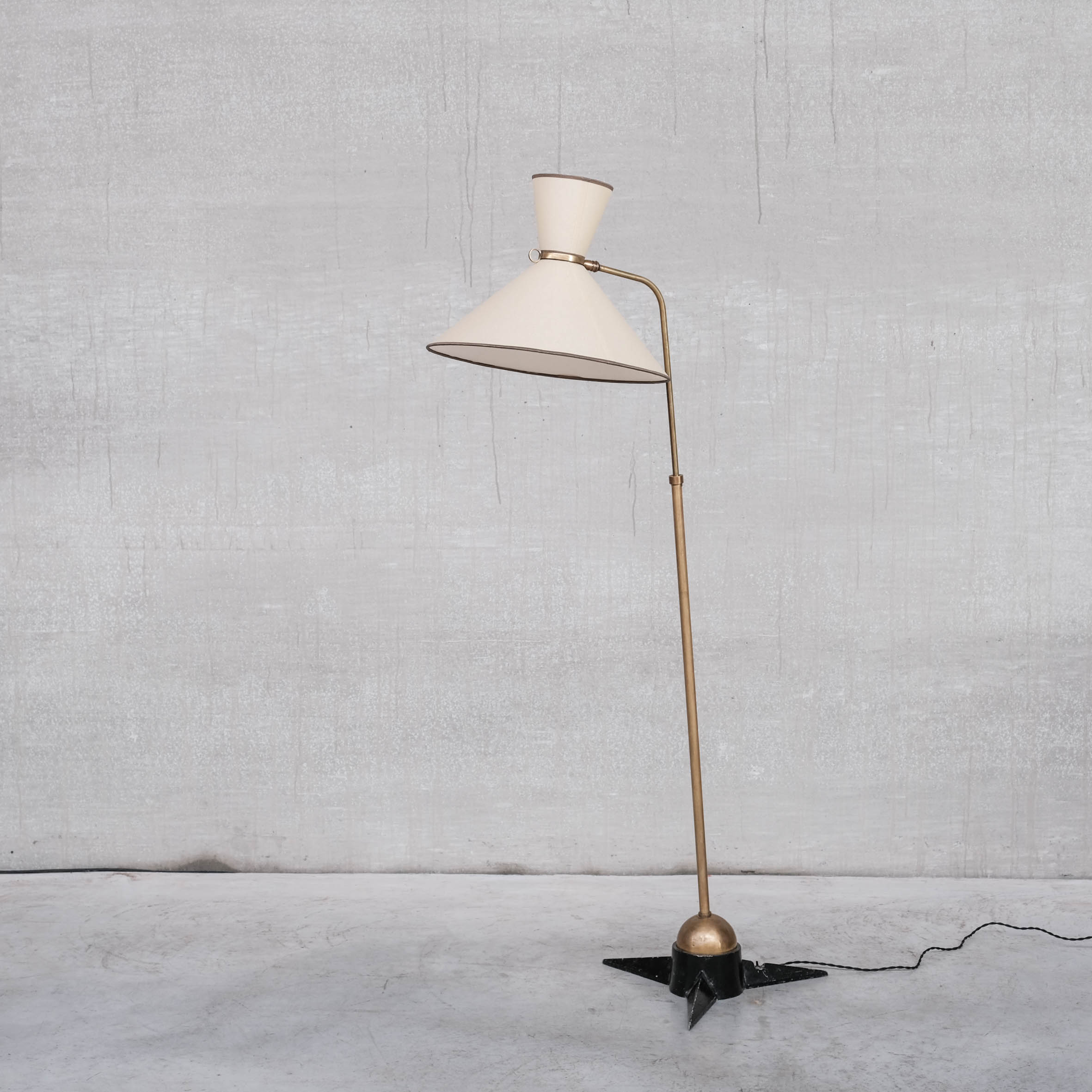 Robert Mathieu French Brass Adjustable Mid-Century Floor Lamp