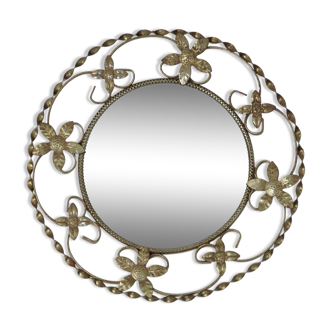 Vintage Round Metal Mirror Hollywood Regency France 1970s