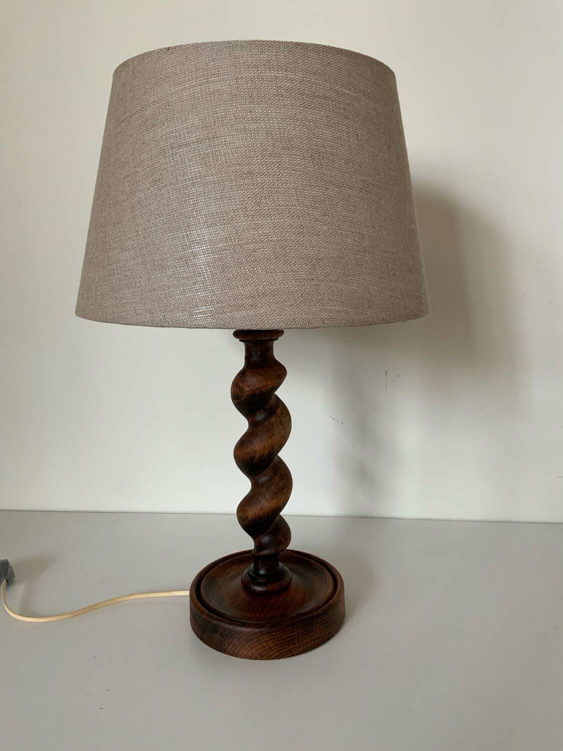 Turned wooden lamp
