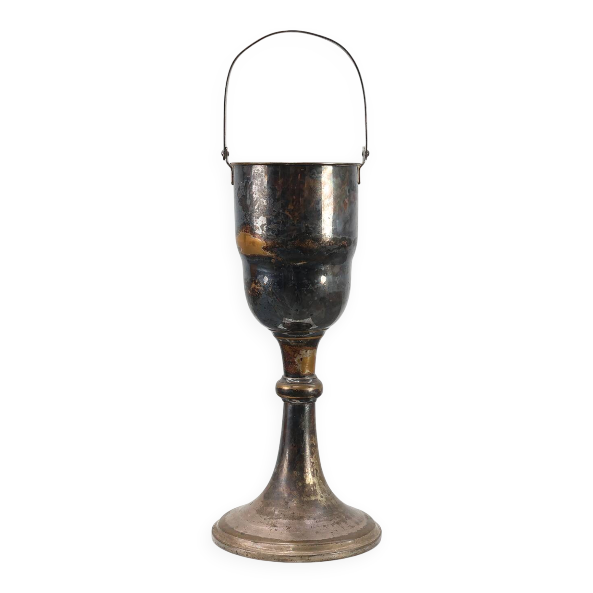 Art Deco silvered copper Champagne bucket on stand, France 1910