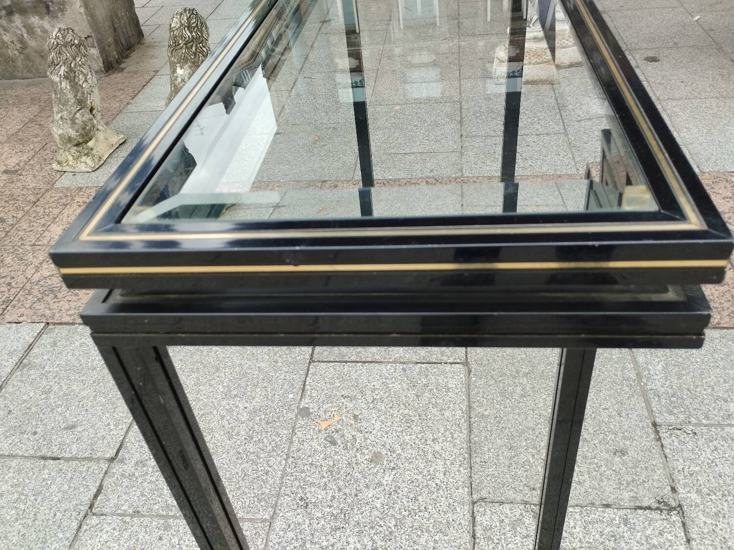 Old console with vintage glass top