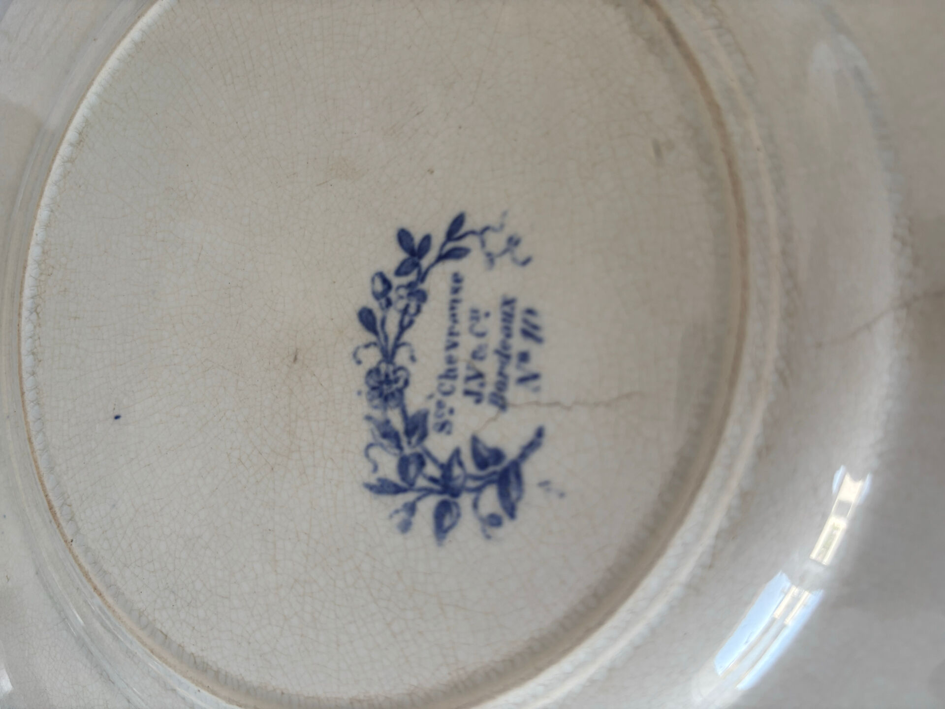 Antique blue night ironstone plate with floral pattern | Earthenware