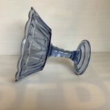 Ancienne coupe à pied verre moulé bleu