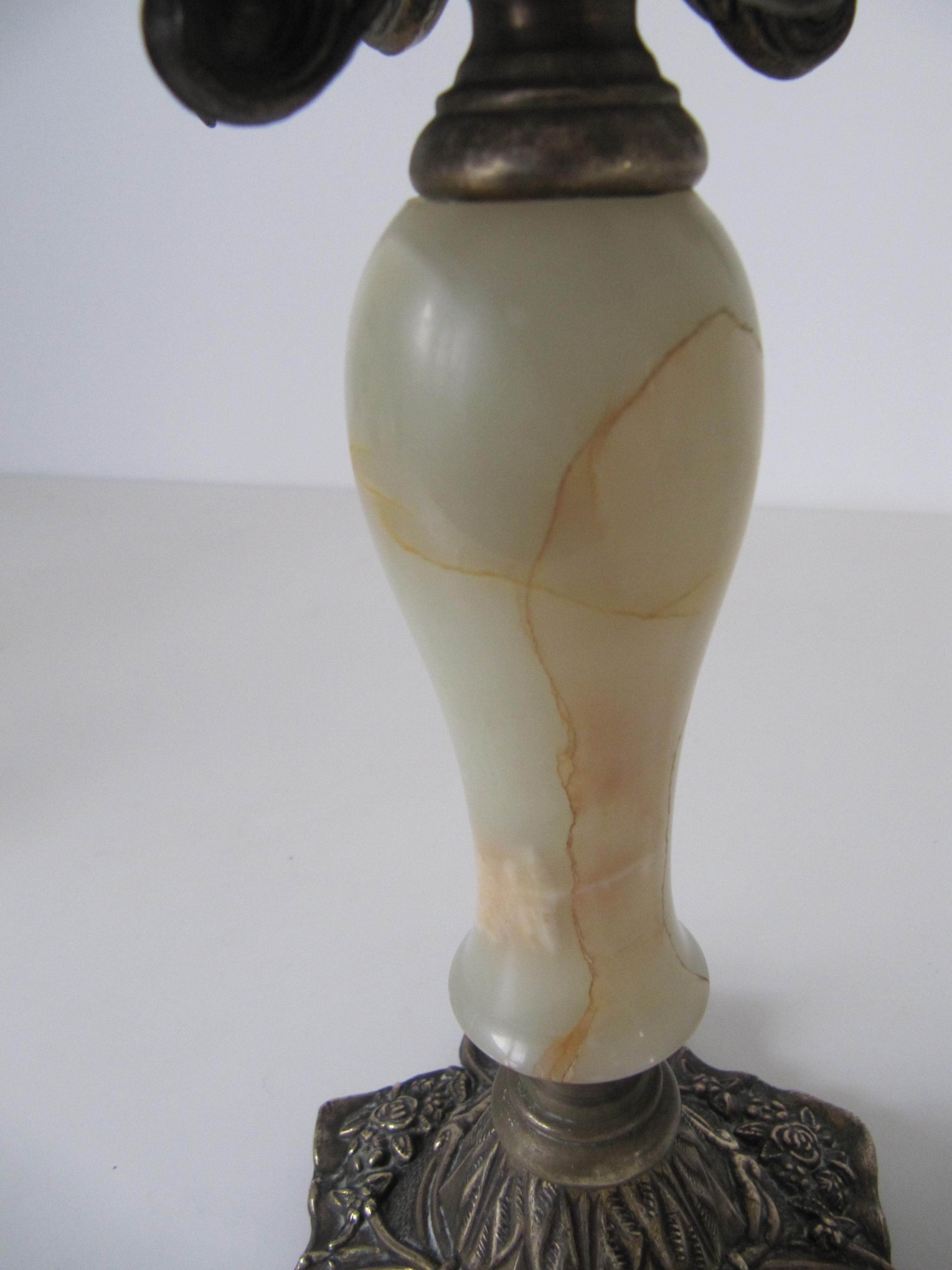 Antique brass and marble chandelier