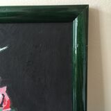Tableau bouquet de fleurs sur fond noir et cadre vert