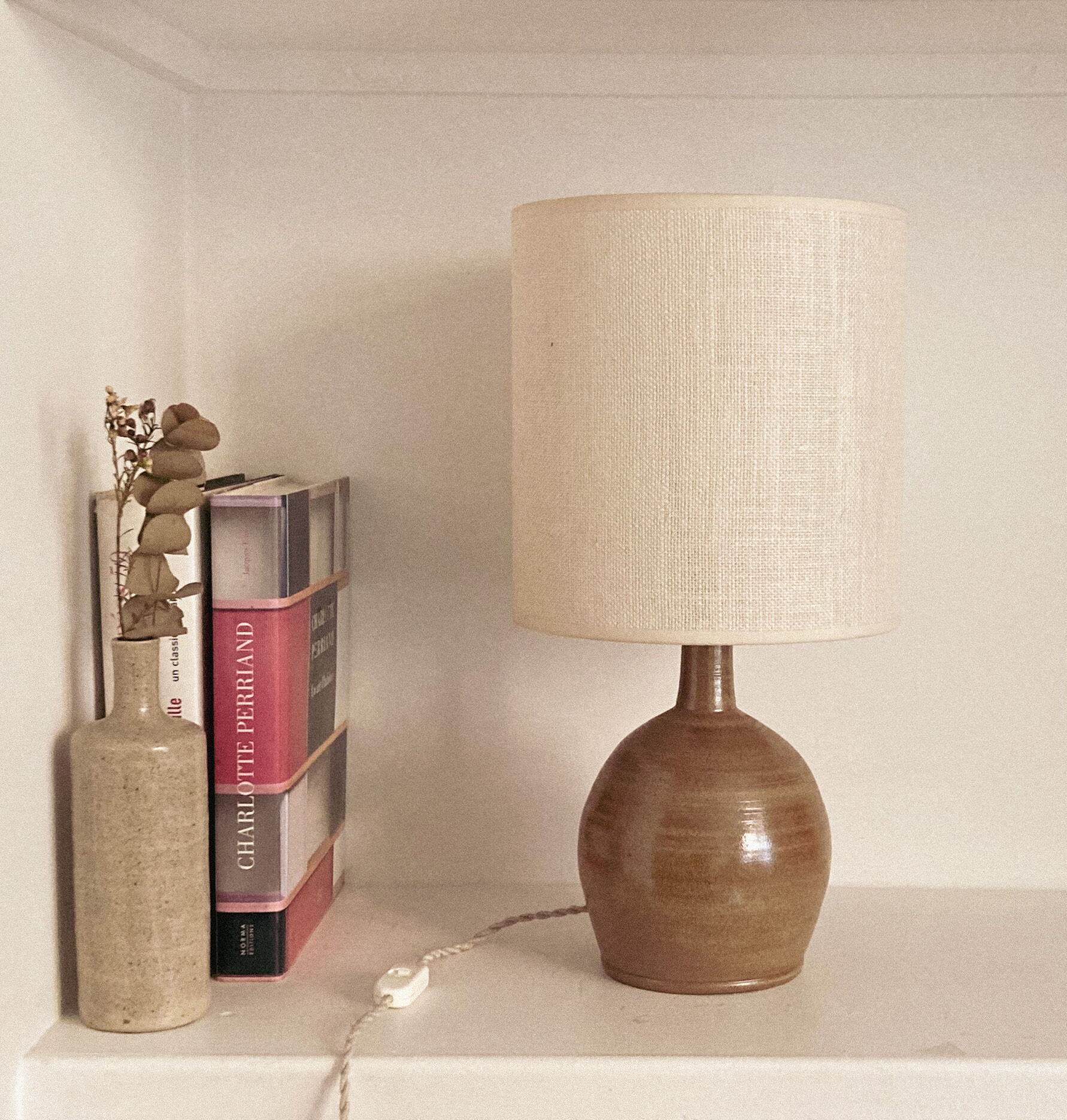 Stoneware and woven jute lamp