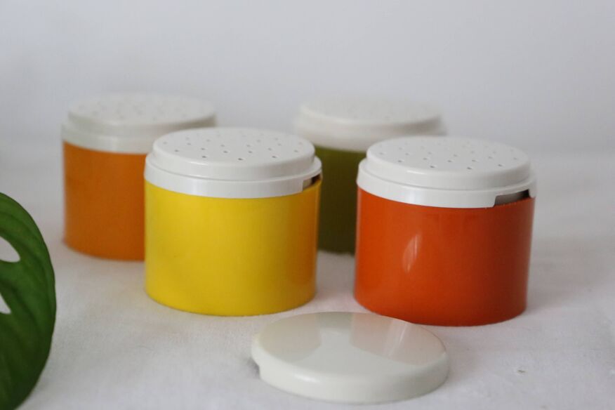 4 Anciennes Boîte Tupperware Soleil Orange Décor Fleur Rangement Plastique