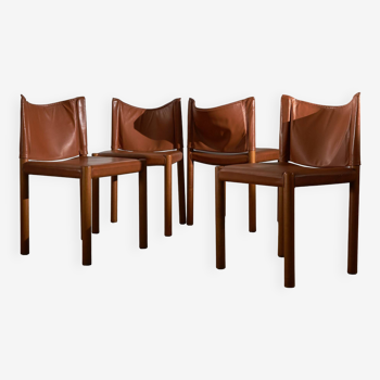 Lot de 4 chaises en bois avec dossier en cuir amovible