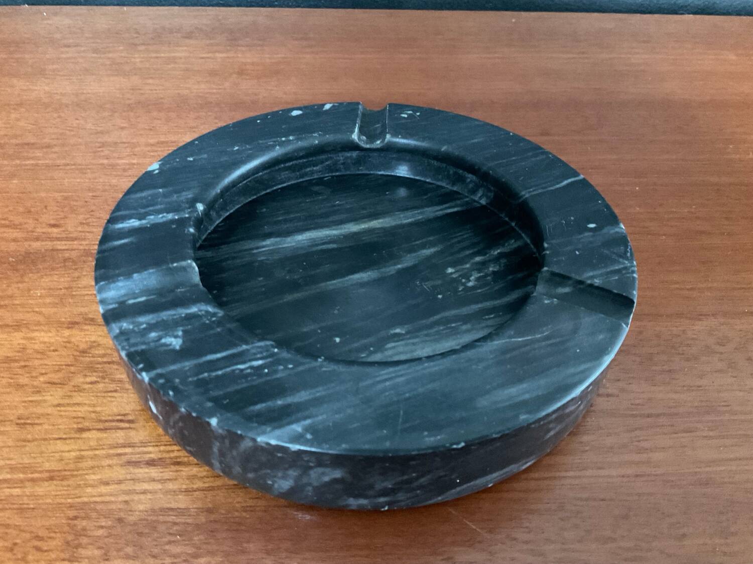 Vintage black marble ashtray and catchall.