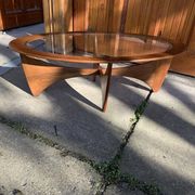 Astro oval coffee table in brown teak with glass top — Victor Wilkins, G-Plan (1960s)