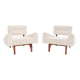 Pair of Italian Contemporary Walnut Armchairs with White Bouclé Upholstery