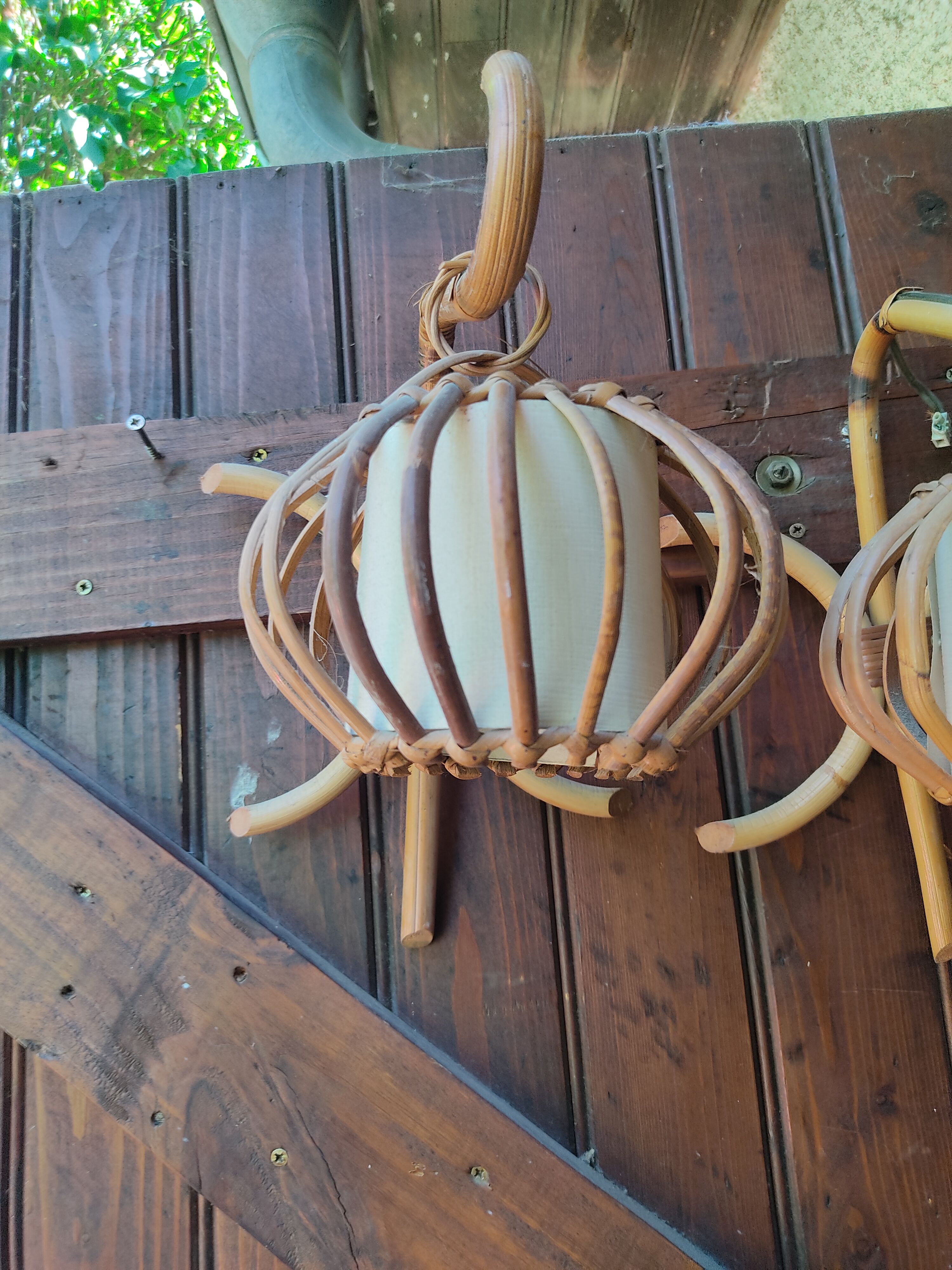 Paire d'appliques rotin vintage