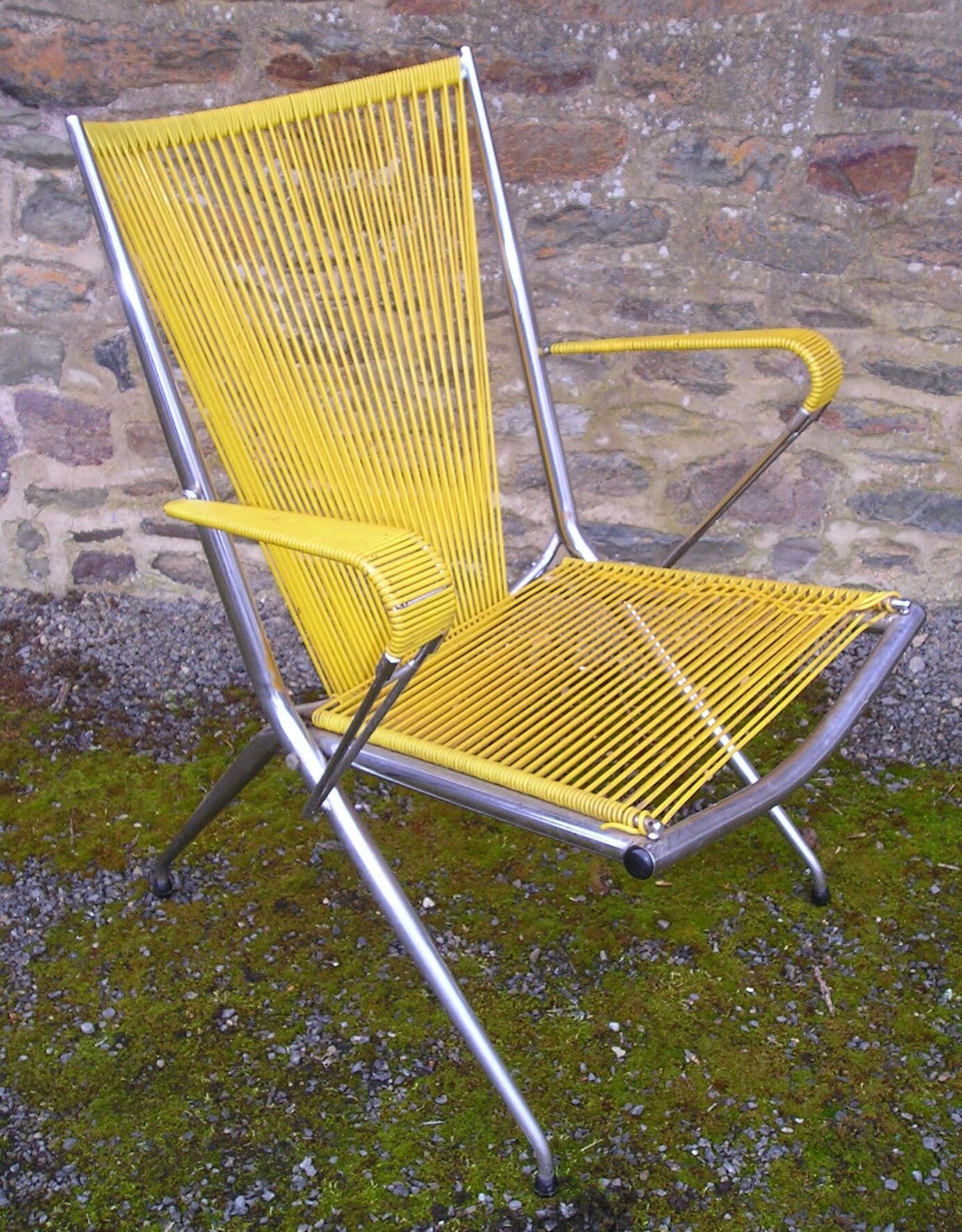 Folding chair chromed metal and scoubidou, 1960