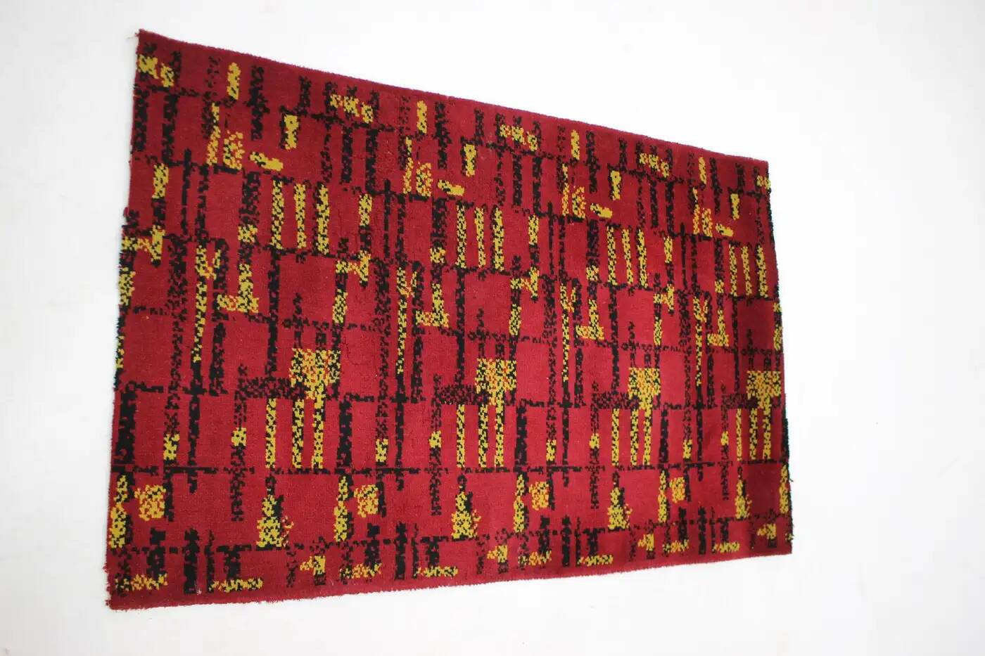 Small geometric abstract wool bouclé carpet/rug, 1950s, Czechoslovakia