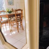 Miroir octogonal en bois à patine argenté et beige, époque art déco