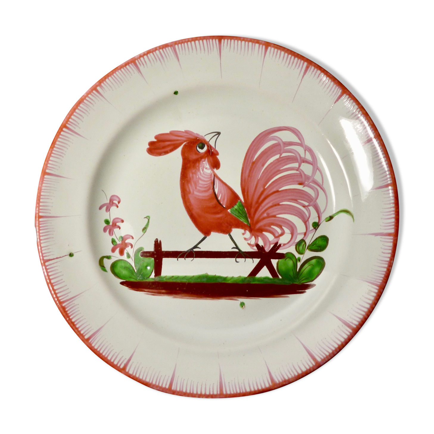 Eastern faiencerie red rooster plate: islettes