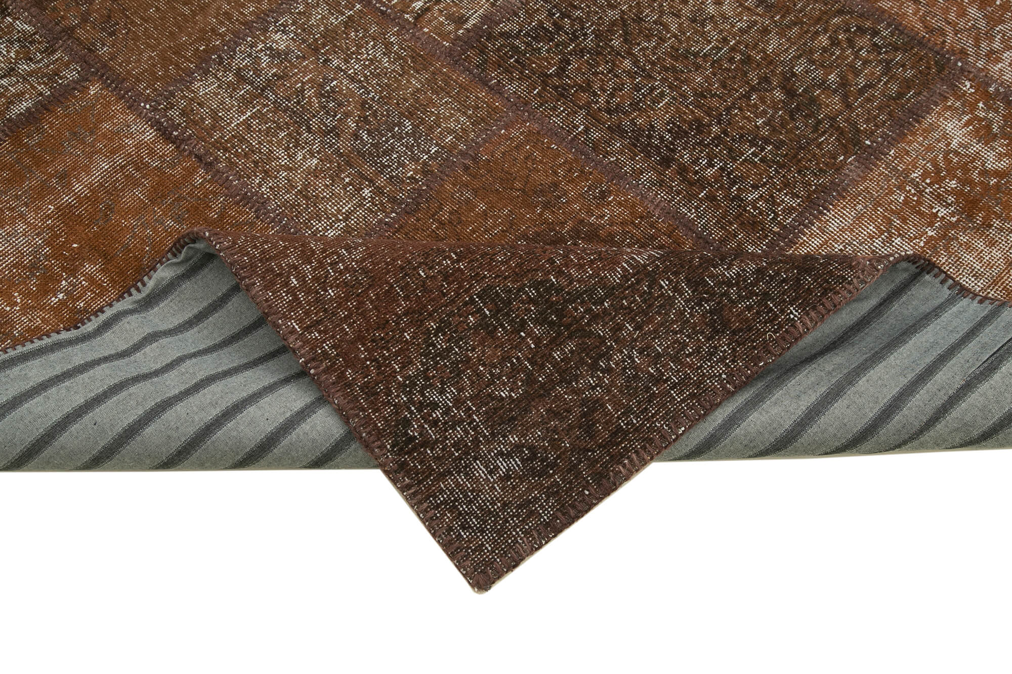 Handwoven anatolian contemporary 204 cm x 302 cm brown patchwork rug