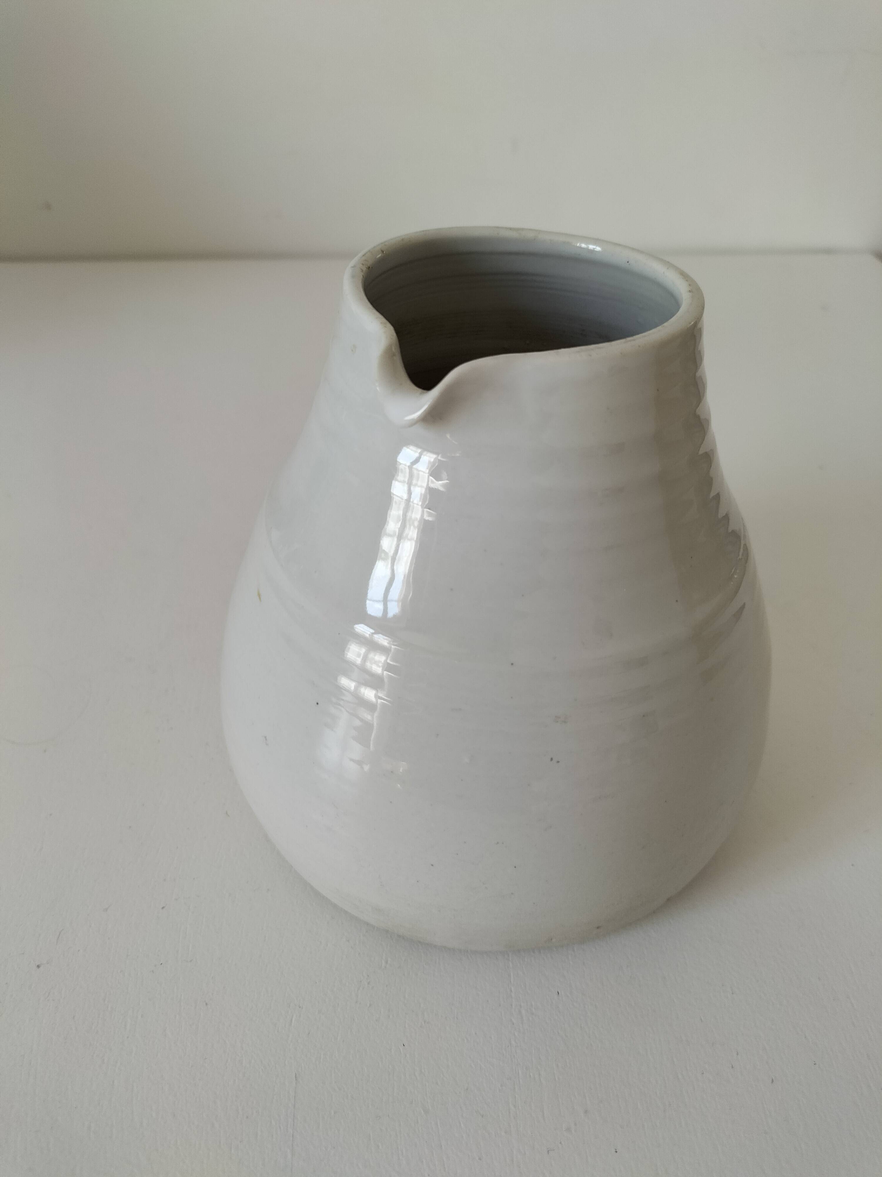 Hand-thrown white stoneware pitcher – signed artisanal ceramic