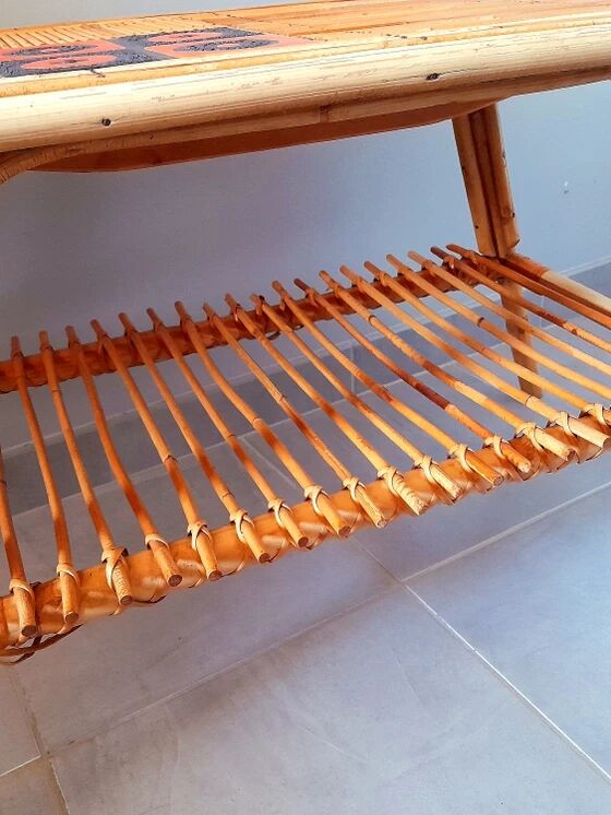 Table basse en rotin Audoux Minet /Capron 1950