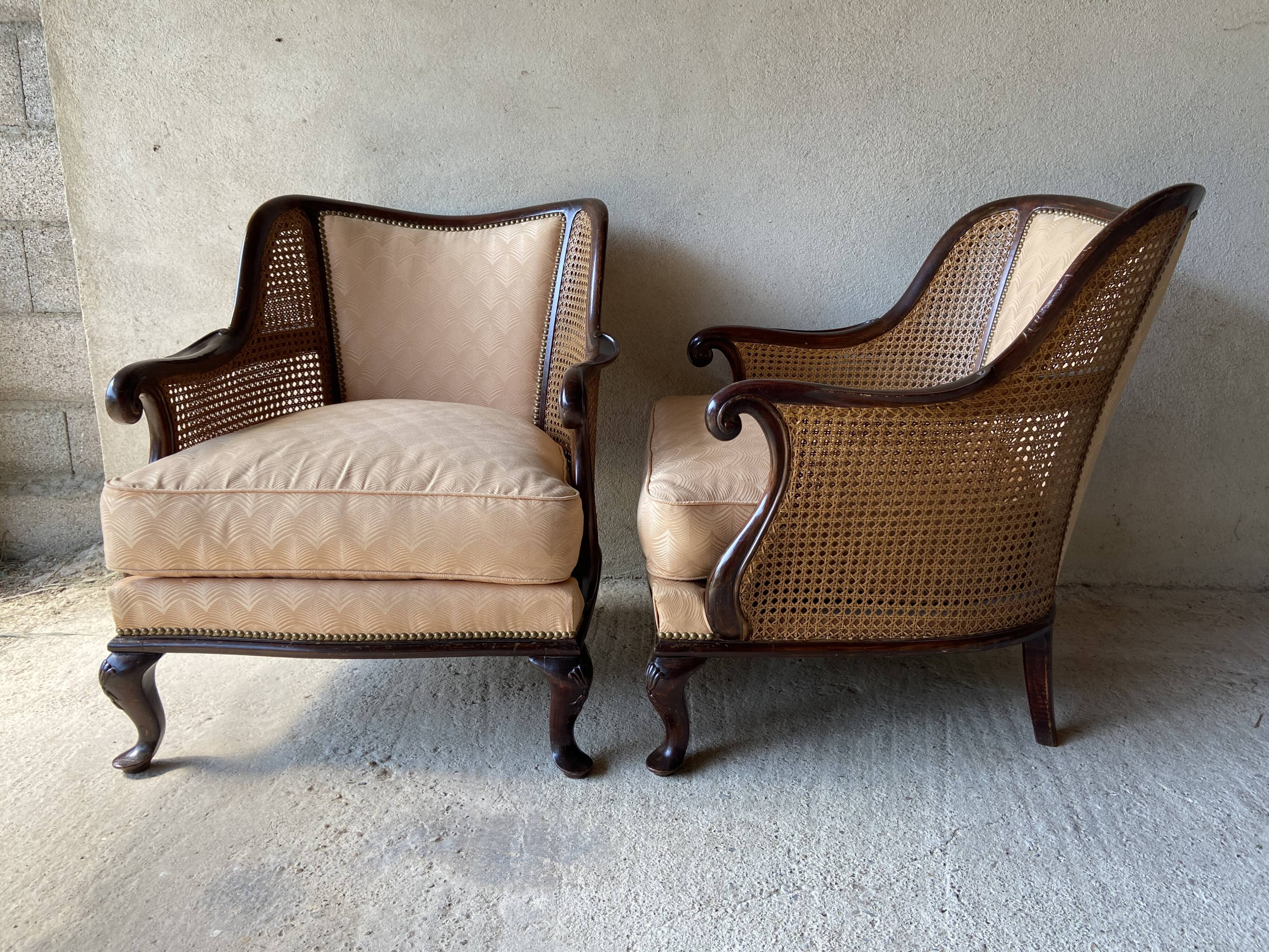 Pair of vintage 1940 canne armchairs