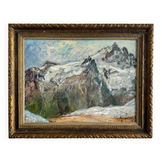 Oil on canvas by Jean Vinay La Meije and La Meijette mountain view