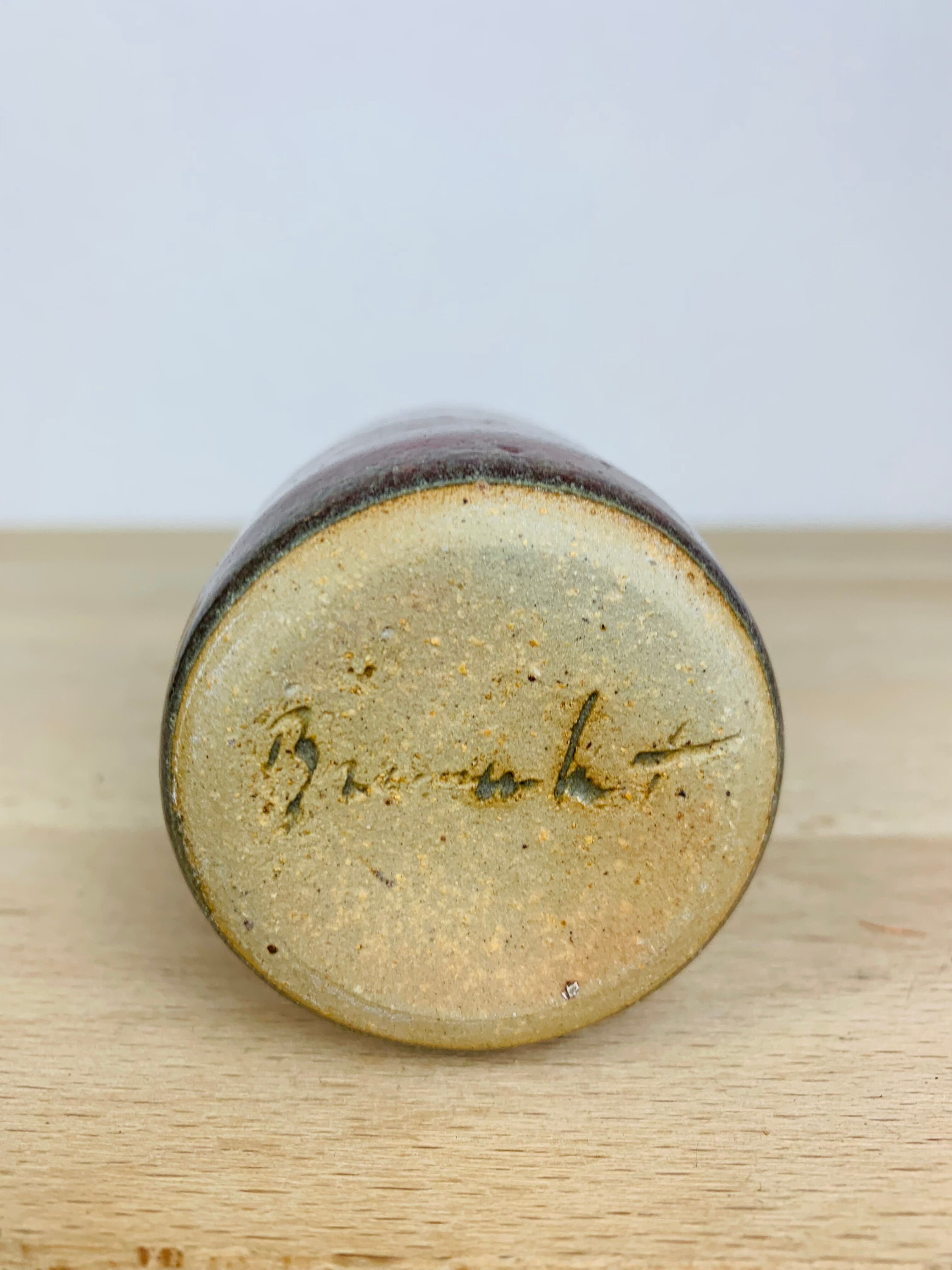 Vase red ceramic bottle signed