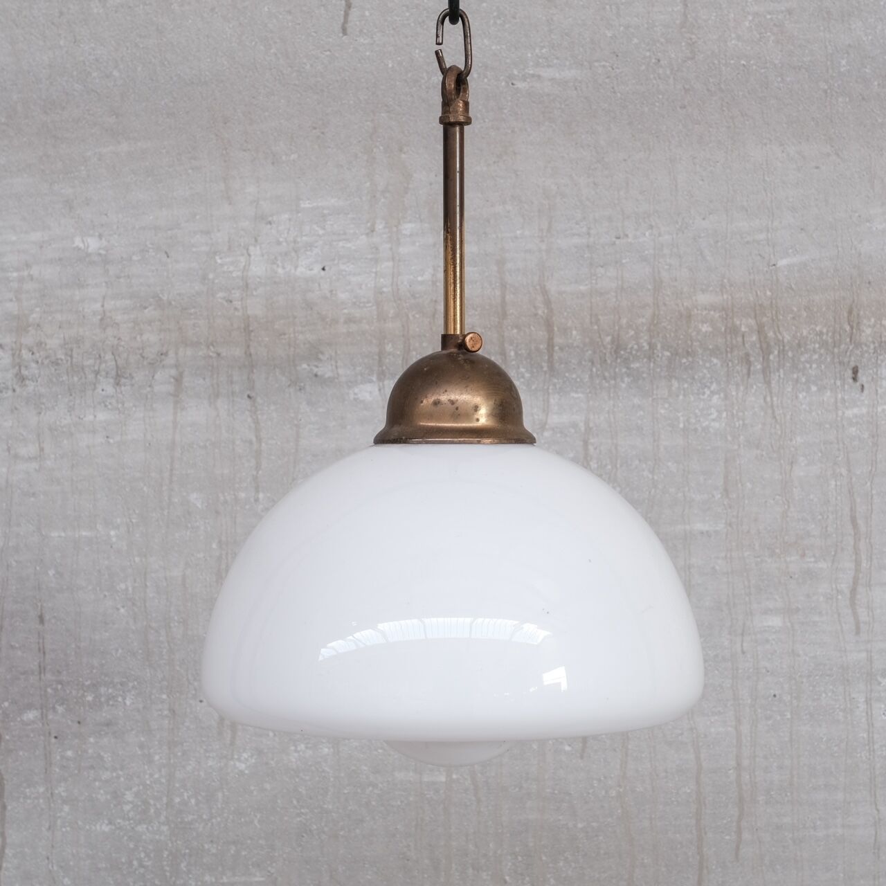 Opaline glass and brass mid-century pendant light