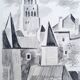 Uzerche, original black chalk drawing by Jean Villette (1913-2005)