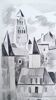 Uzerche, original black chalk drawing by Jean Villette (1913-2005)
